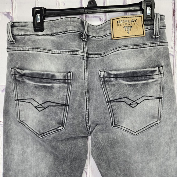 Replay Jeans Mens 34x34 Gray Regular Fit Tapered Stretch Distressed Zipper - Picture 9 of 16